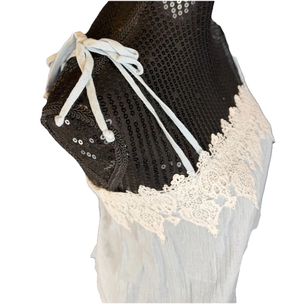 Línea Donatella Baby Blue Top Lace Tie Strap Shoulder Cami Boho Whimsy Prairie - Picture 5 of 9